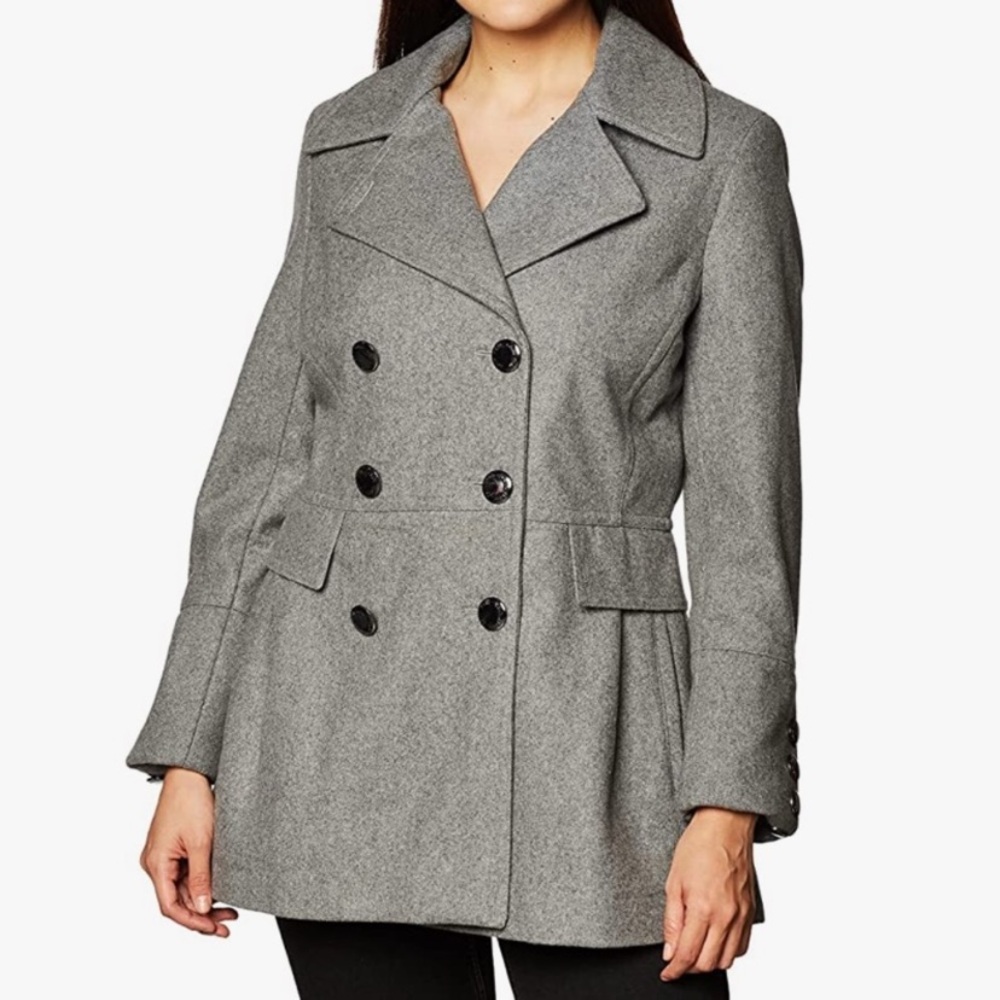 Calvin Klein Wool‎ Blend Coat Double
Breasted Trench Gray Size L